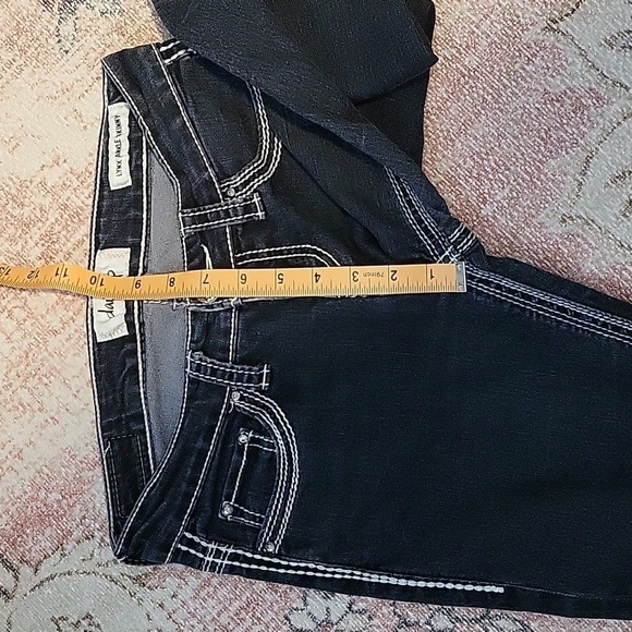 Daytrip Dark Blue Lynx Ankle Skinny White Thread Rhinestone Button Jeans Size 26 - Picture 14 of 15
